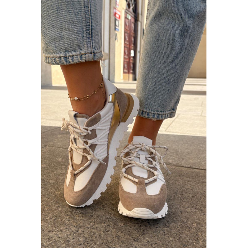Kožené Polobotky Sneakers Dámske Artiker 56C1738 Béžovo-Zlaté - Zlatá || Béžová