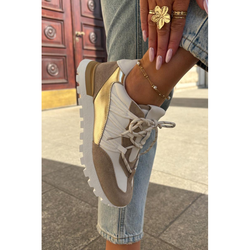 Kožené Polobotky Sneakers Dámske Artiker 56C1738 Béžovo-Zlaté - Zlatá || Béžová