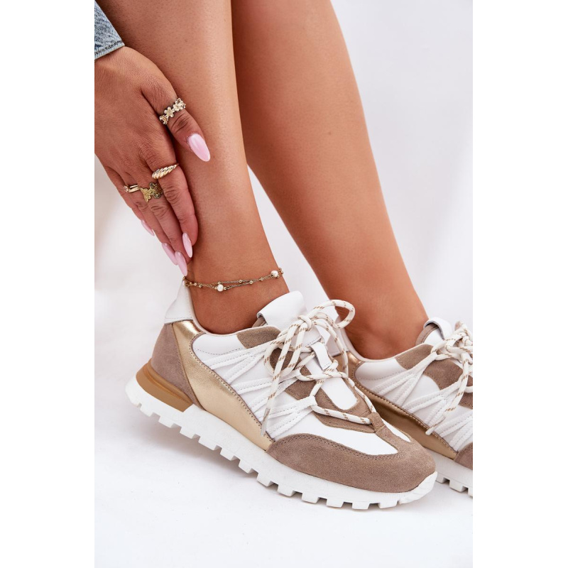 Kožené Polobotky Sneakers Dámske Artiker 56C1738 Béžovo-Zlaté - Zlatá || Béžová
