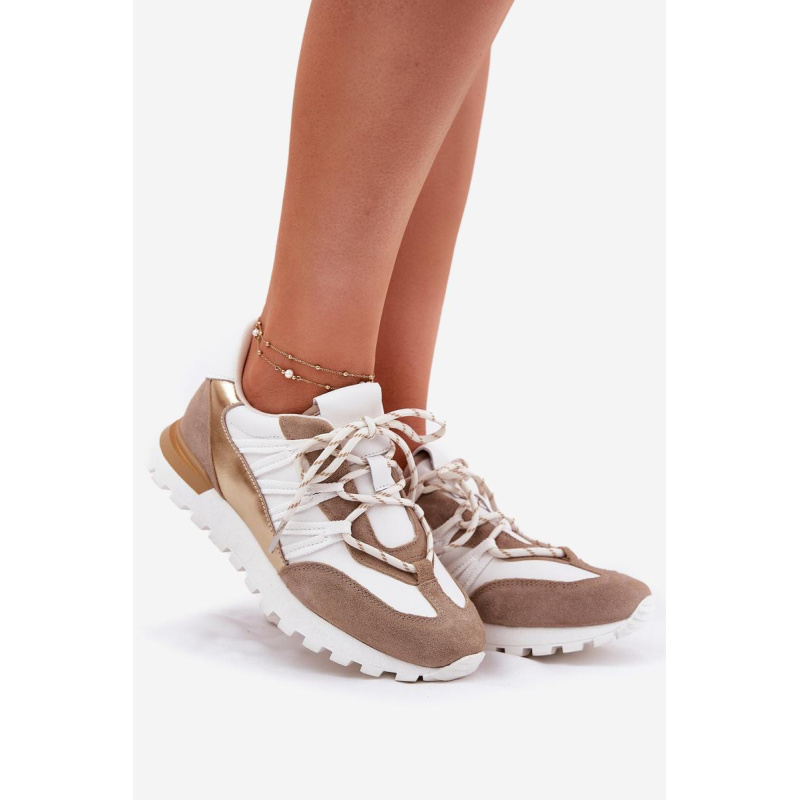 Kožené Polobotky Sneakers Dámske Artiker 56C1738 Béžovo-Zlaté - Zlatá || Béžová