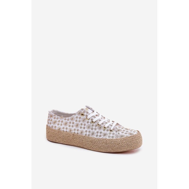 Vzorkované Dámske Tenisky Na Platforme S Pletením Lee Cooper LCW-25-08-3648L Bielo-Zlaté - Biela || Zlatá