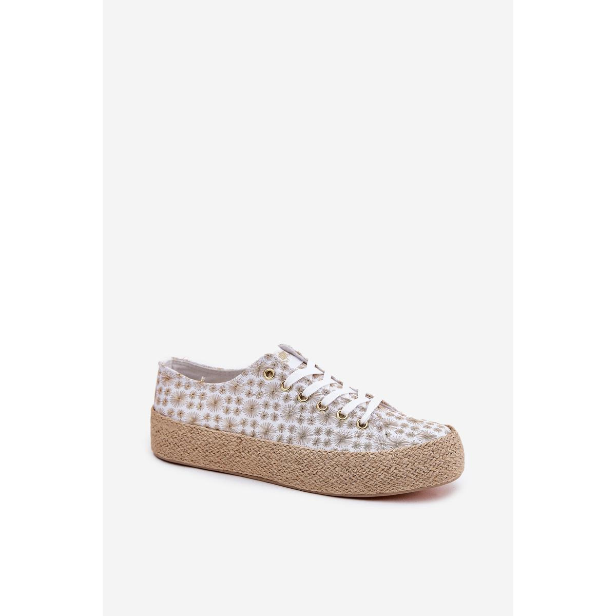Vzorkované Dámske Tenisky Na Platforme S Pletením Lee Cooper LCW-25-08-3648L Bielo-Zlaté - Biela || Zlatá