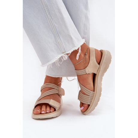 Dámske Pohodlné Sandále Na Suchý Zips Beige Eladora