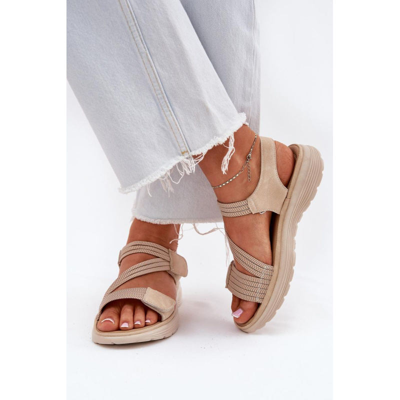 Dámske Pohodlné Sandále Na Suchý Zips Beige Eladora