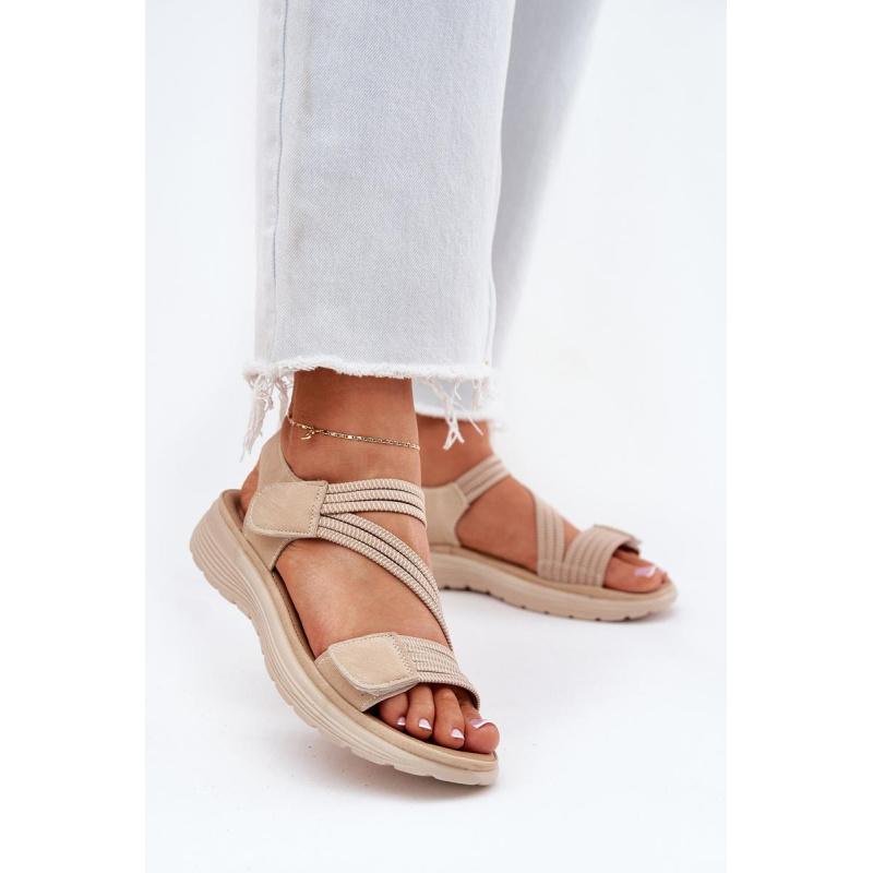 Dámske Pohodlné Sandále Na Suchý Zips Beige Eladora