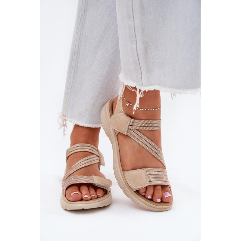 Dámske Pohodlné Sandále Na Suchý Zips Beige Eladora