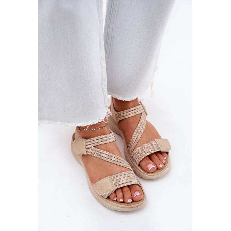Dámske Pohodlné Sandále Na Suchý Zips Beige Eladora