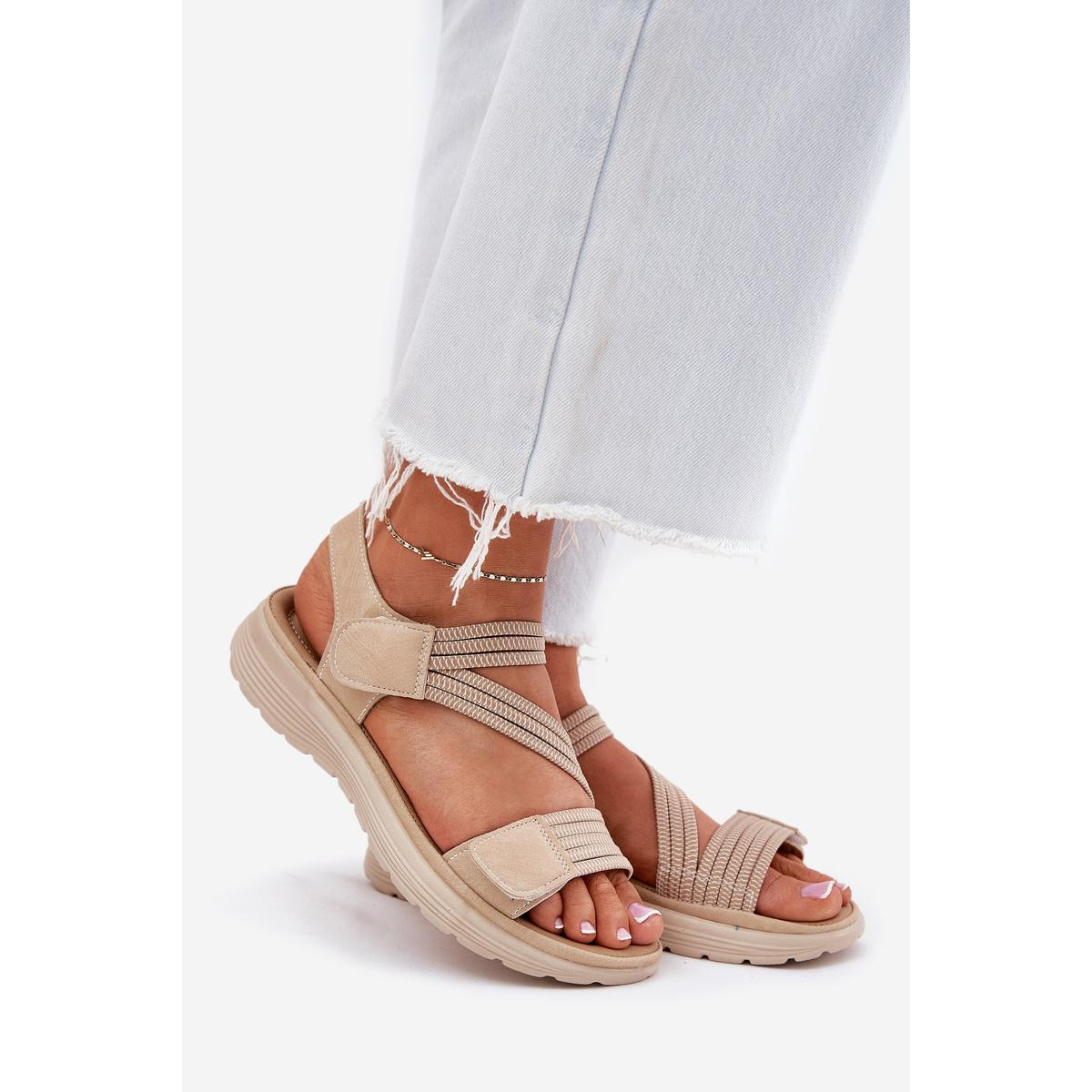 Dámske Pohodlné Sandále Na Suchý Zips Beige Eladora
