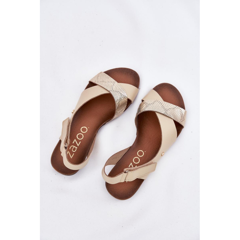 Kožené sandále na suchý zips béžovo-zlaté Zazoo 40141 - Zlatá || Béžová