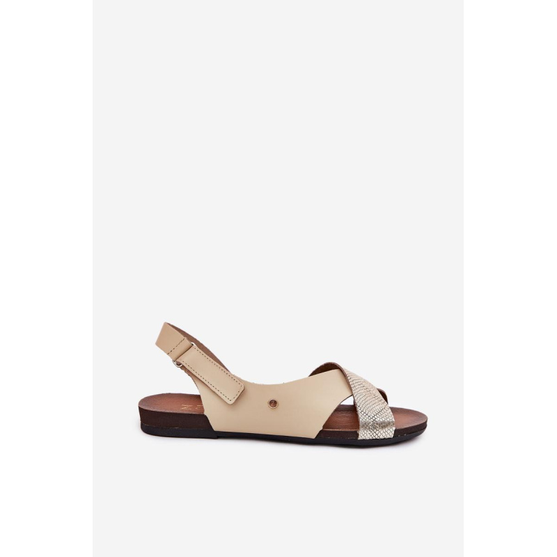 Kožené sandále na suchý zips béžovo-zlaté Zazoo 40141 - Zlatá || Béžová