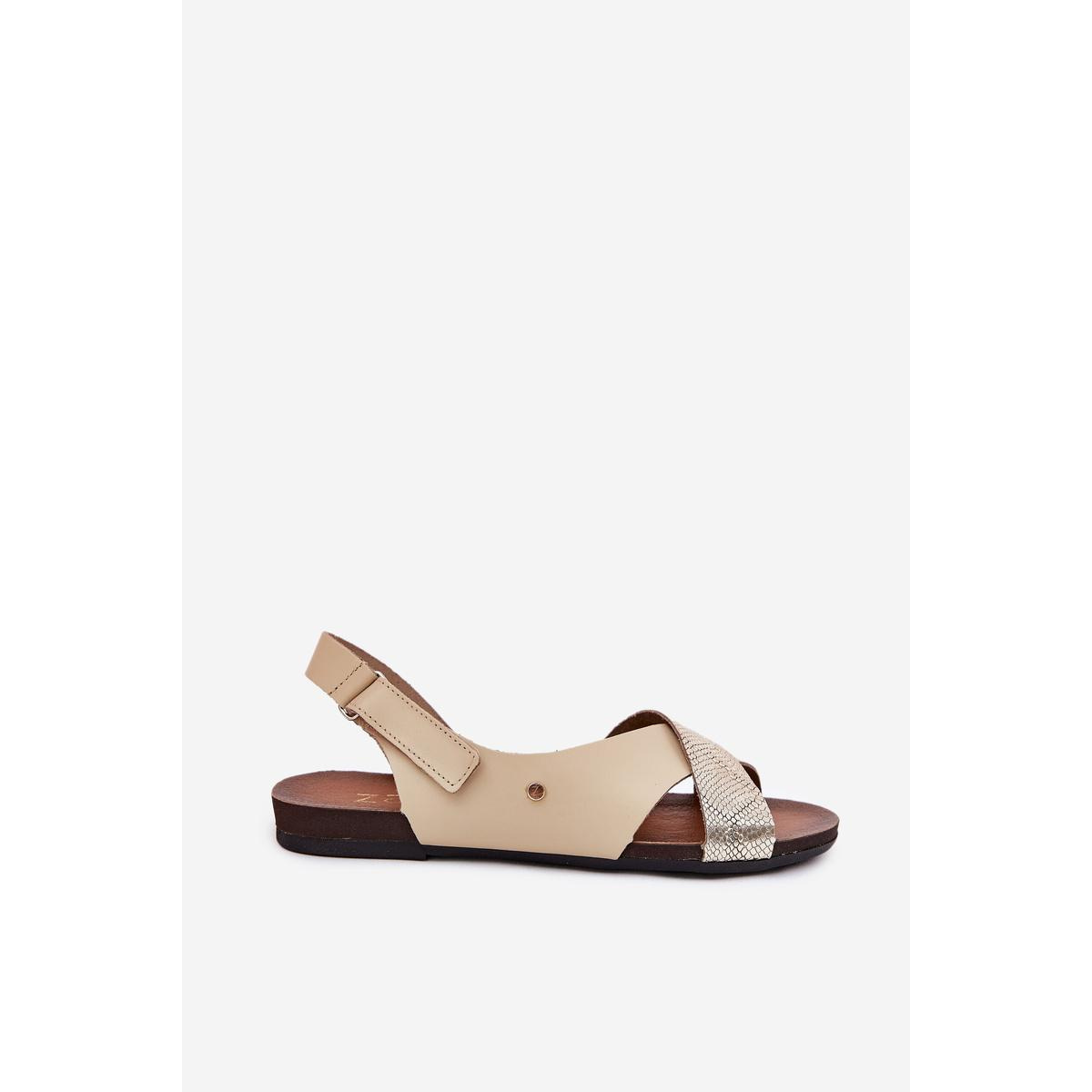 Kožené sandále na suchý zips béžovo-zlaté Zazoo 40141 - Zlatá || Béžová