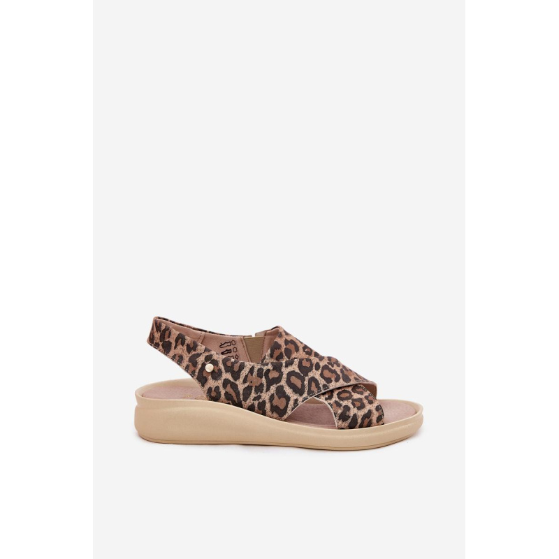 Zazoo 40392 Kožené Sandále Dámske Leopardie Hnedé - Odtiene hnedej a béžovej