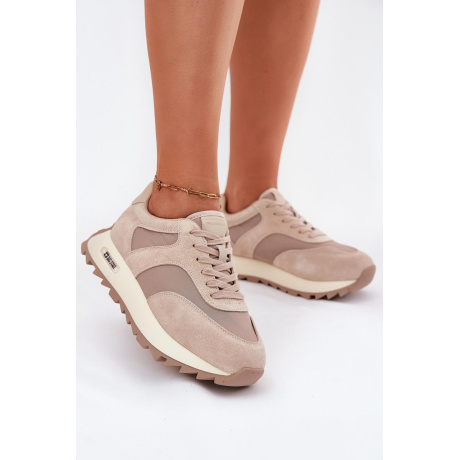 Semišové Sneakersy Na Platforme Dámske Big Star RR274897 HI-POLY SYSTEM Béžové - Béžová