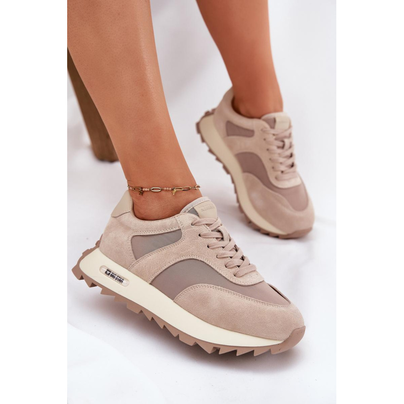 Semišové Sneakersy Na Platforme Dámske Big Star RR274897 HI-POLY SYSTEM Béžové - Béžová