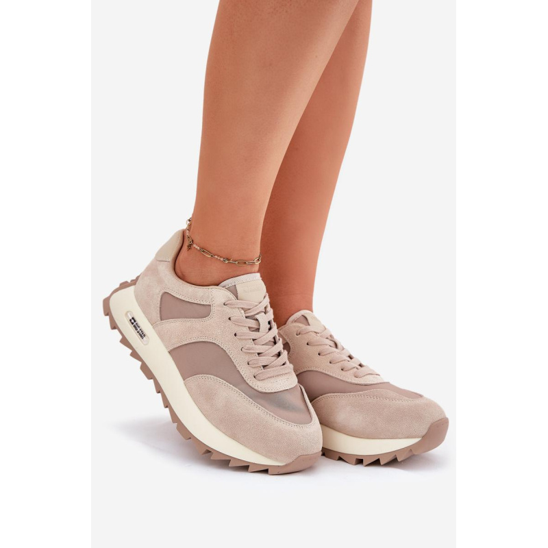 Semišové Sneakersy Na Platforme Dámske Big Star RR274897 HI-POLY SYSTEM Béžové - Béžová
