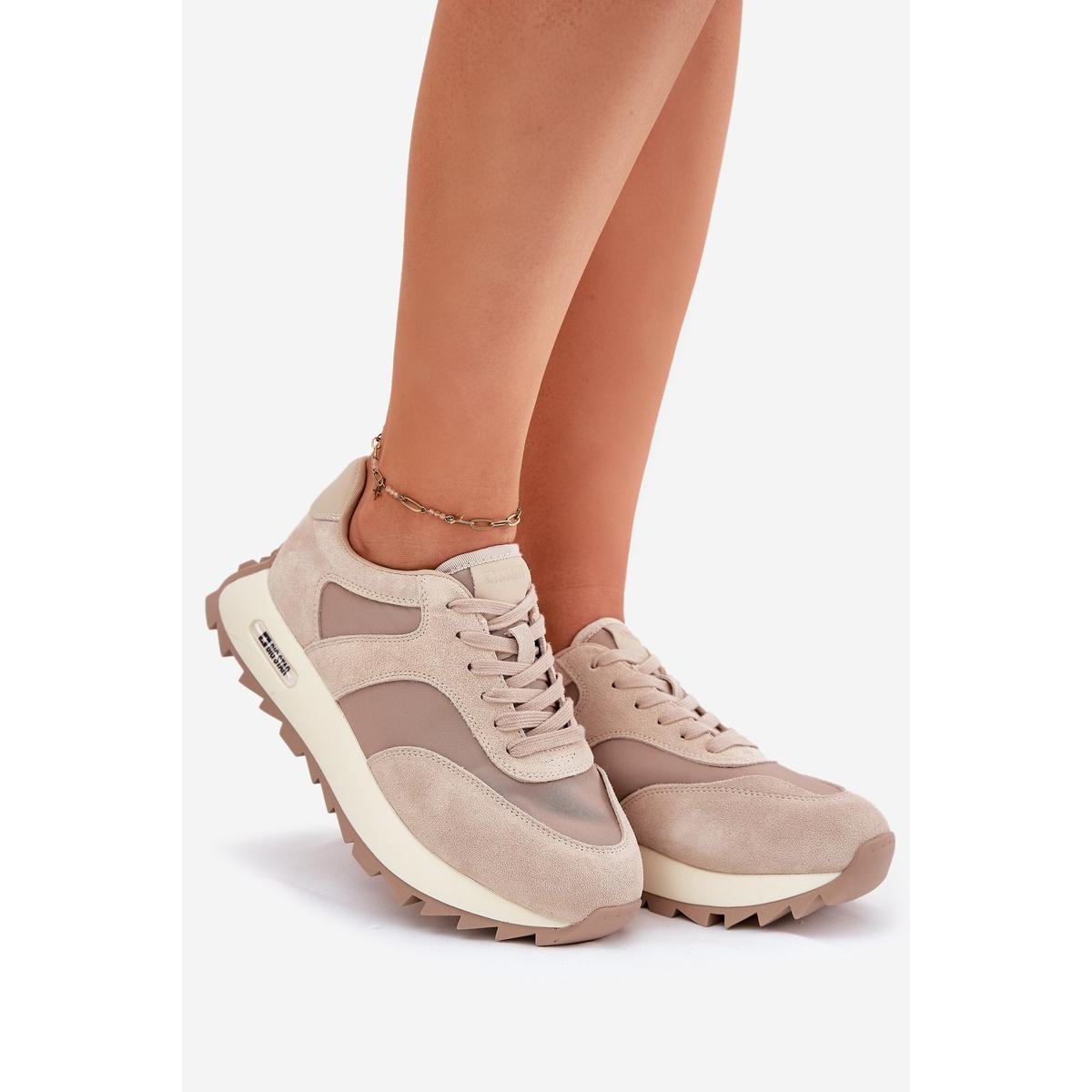 Semišové Sneakersy Na Platforme Dámske Big Star RR274897 HI-POLY SYSTEM Béžové - Béžová