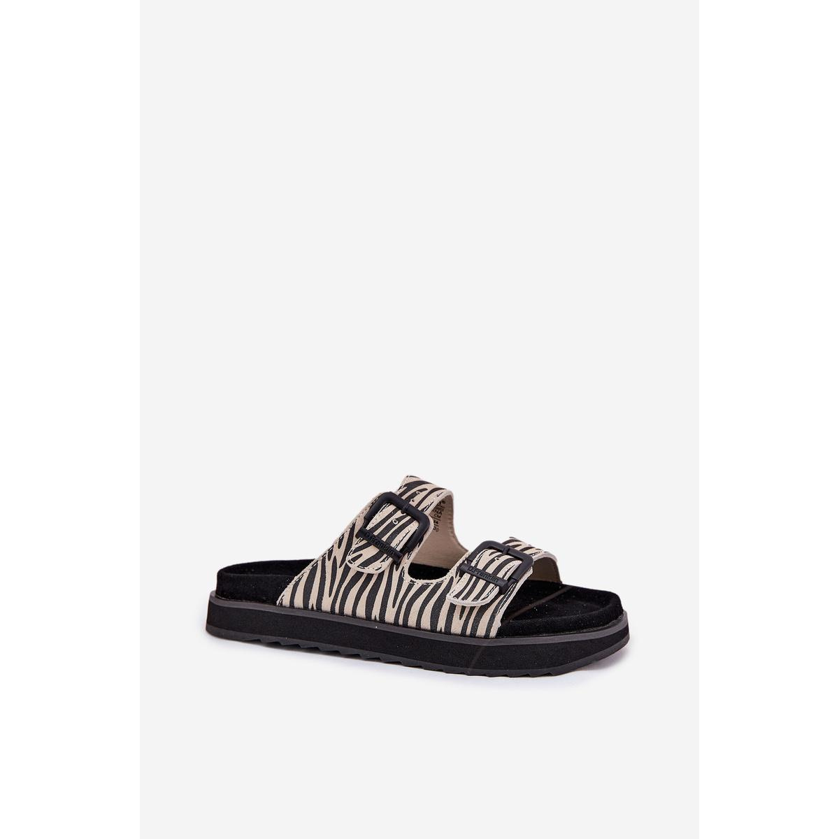 Semišové Dámske Sandały S Prackami D.Franklin DFSH405002 Zebra - Čierna || Béžová