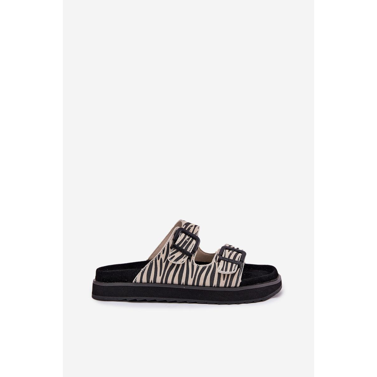 Semišové Dámske Sandały S Prackami D.Franklin DFSH405002 Zebra - Čierna || Béžová