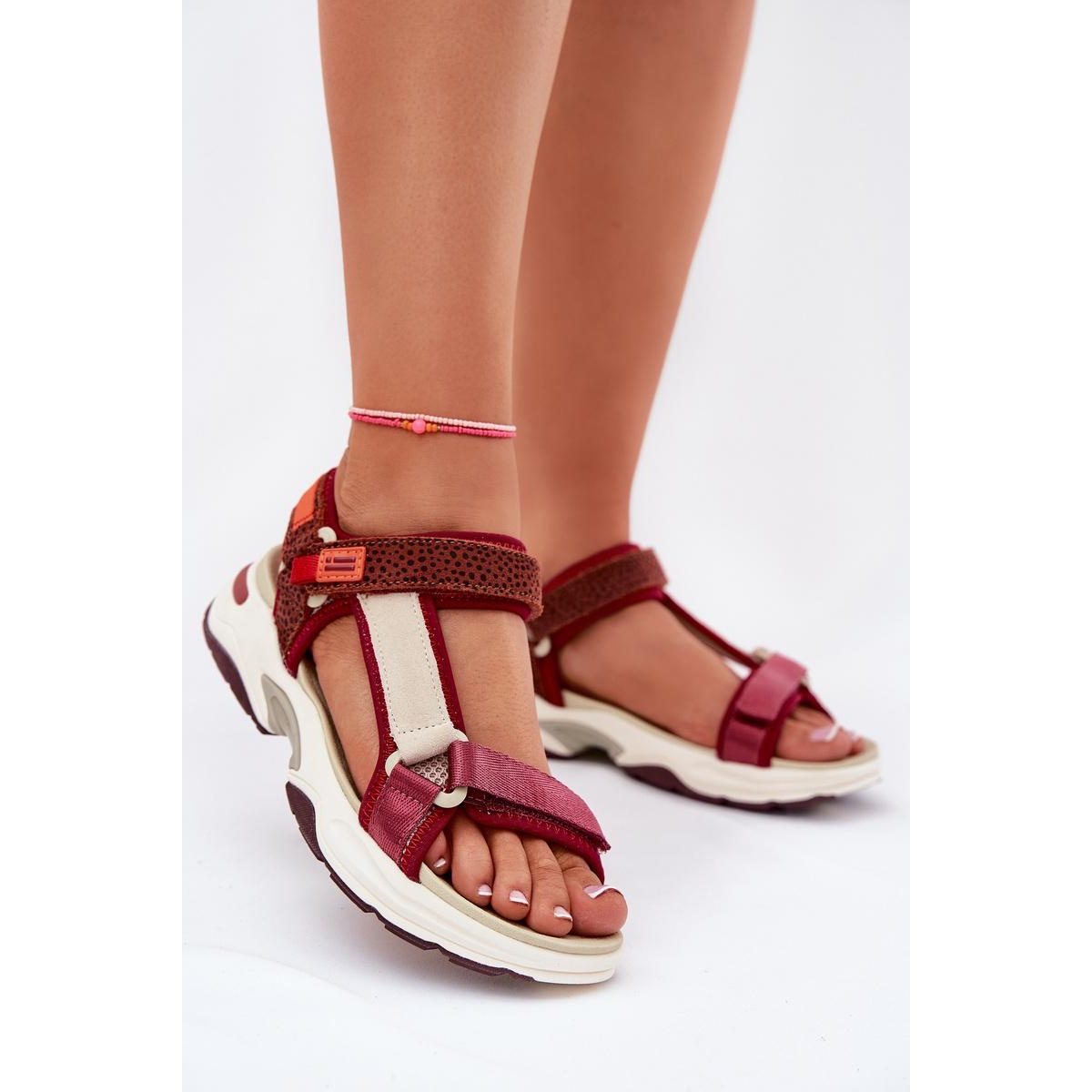 Dámske sandále na suchý zips D.Franklin DFSH406003 bordové - Odtiene červenej