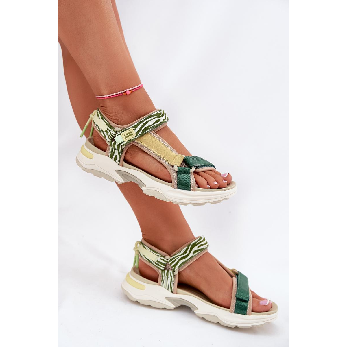 Dámske Sandále Na Suchý Zips D.Franklin DFSH406003 Zelené - Odtiene zelenej