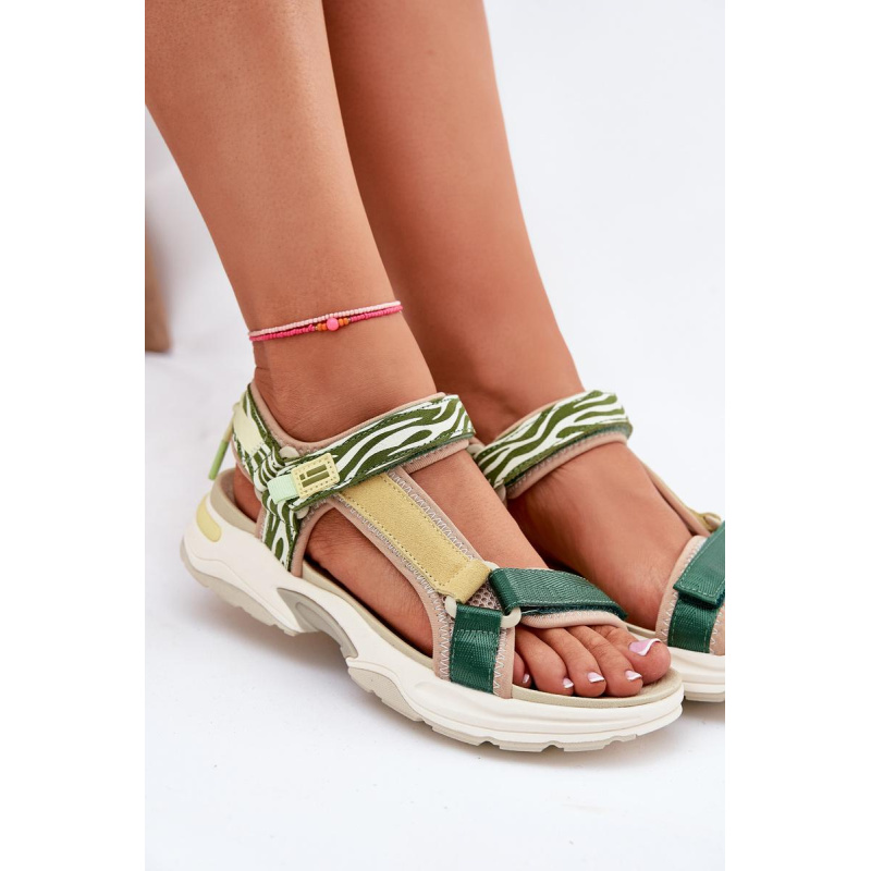 Dámske Sandále Na Suchý Zips D.Franklin DFSH406003 Zelené - Odtiene zelenej