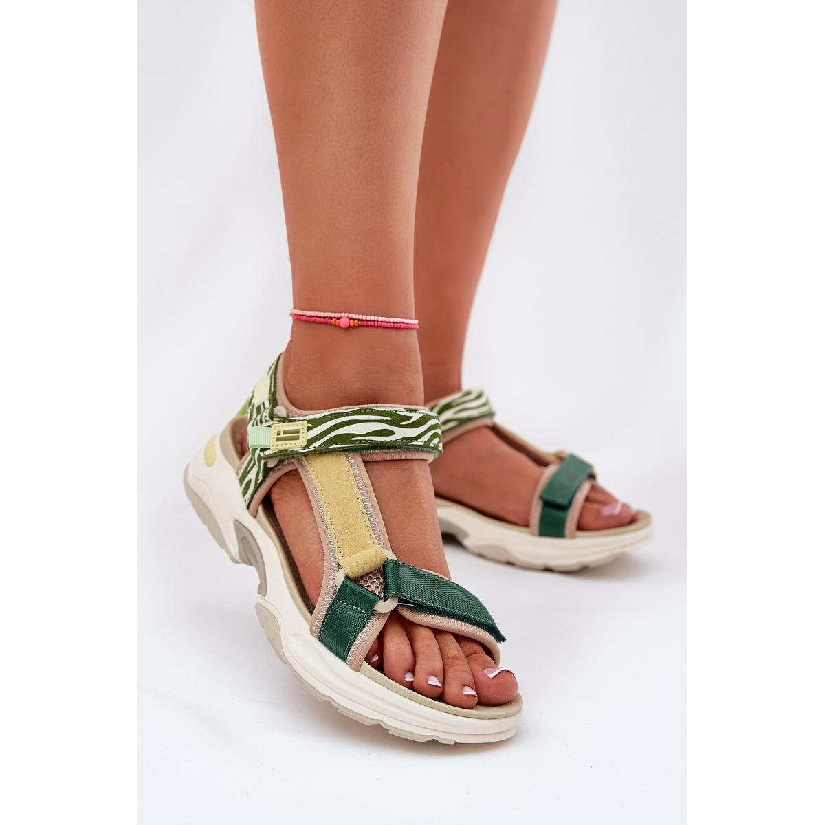 Dámske Sandále Na Suchý Zips D.Franklin DFSH406003 Zelené - Odtiene zelenej