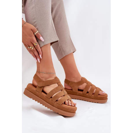 Dámske Sandále Na Platforme Eko Semišové Camel Filisenia - Odtiene hnedej a béžovej