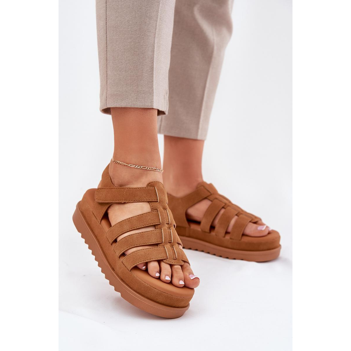 Dámske Sandále Na Platforme Eko Semišové Camel Filisenia - Odtiene hnedej a béžovej