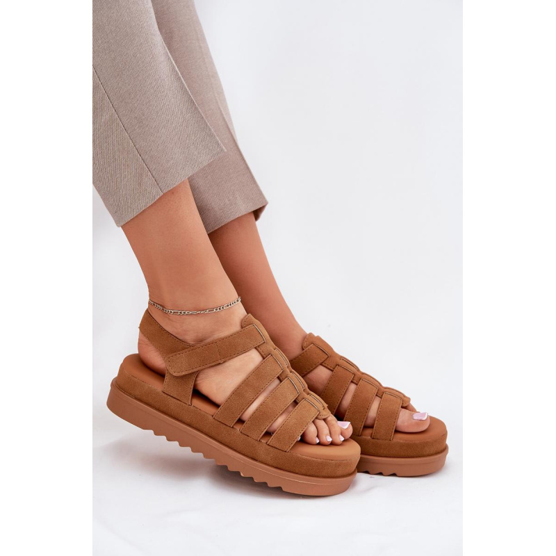 Dámske Sandále Na Platforme Eko Semišové Camel Filisenia - Odtiene hnedej a béžovej