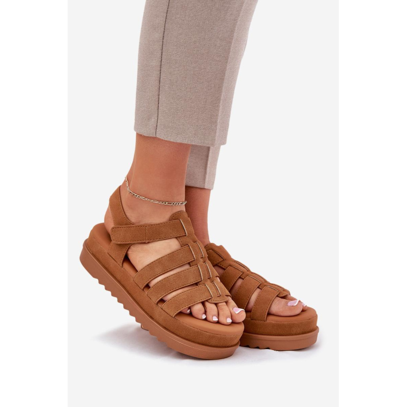 Dámske Sandále Na Platforme Eko Semišové Camel Filisenia - Odtiene hnedej a béžovej