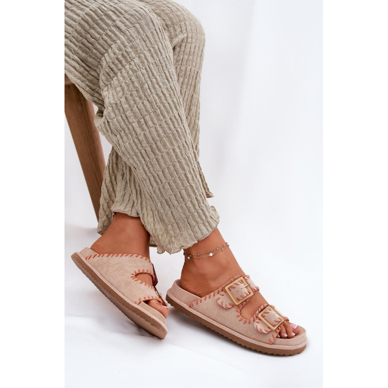 Dámske Sandále S Prackami A Dekoratívnym Švom Béžové Visley - Béžová