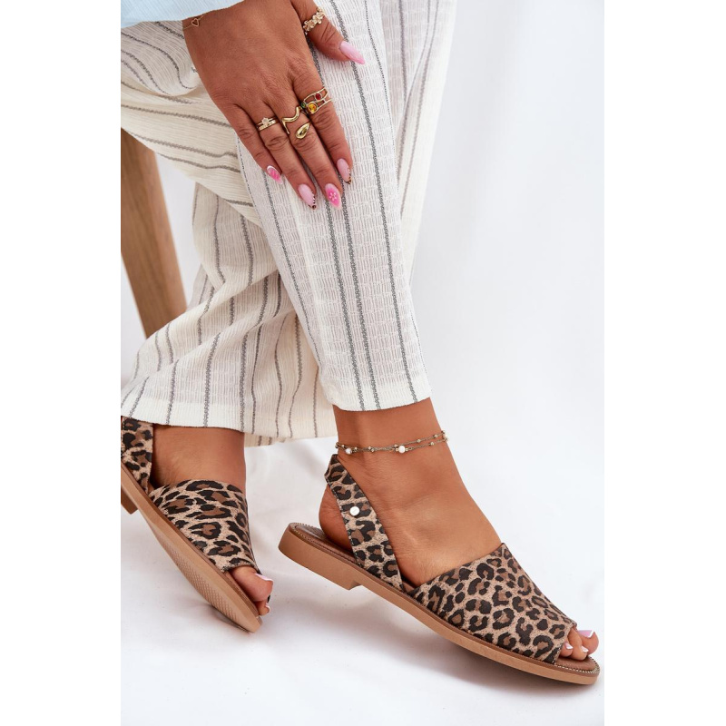 Zazoo 40327 Kožené Nazúvacie Sandále Leopard - Odtiene hnedej a béžovej