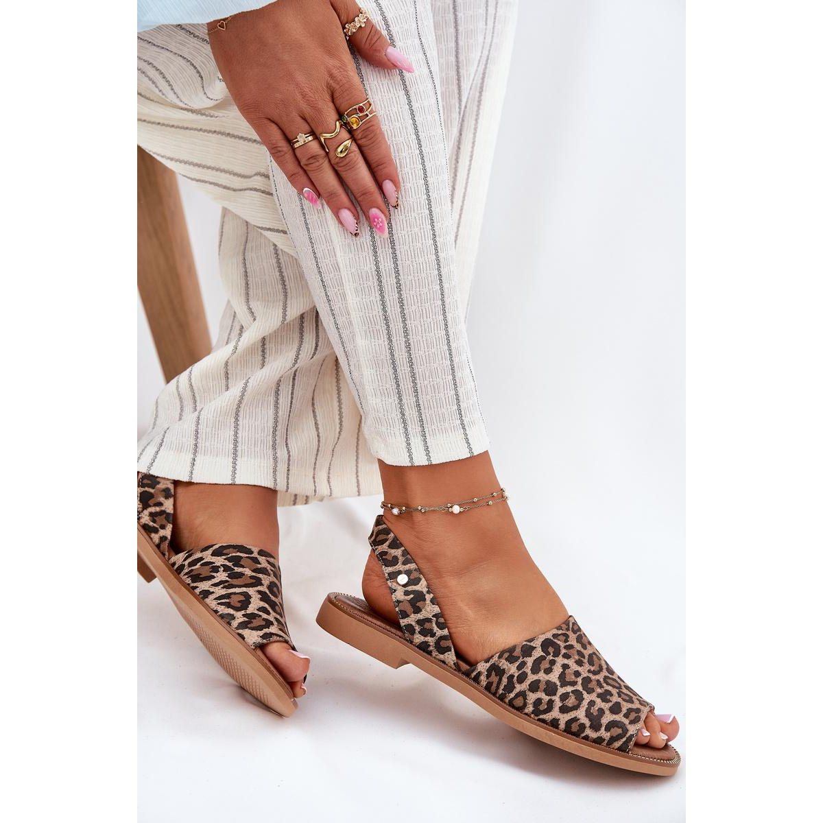 Zazoo 40327 Kožené Nazúvacie Sandále Leopard - Odtiene hnedej a béžovej