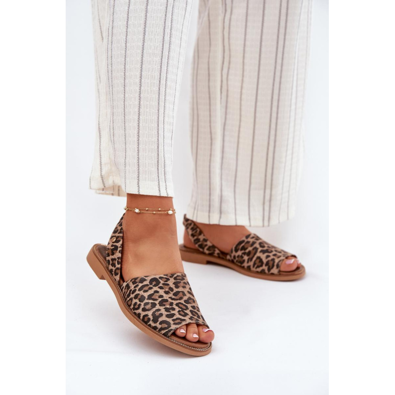 Zazoo 40327 Kožené Nazúvacie Sandále Leopard - Odtiene hnedej a béžovej