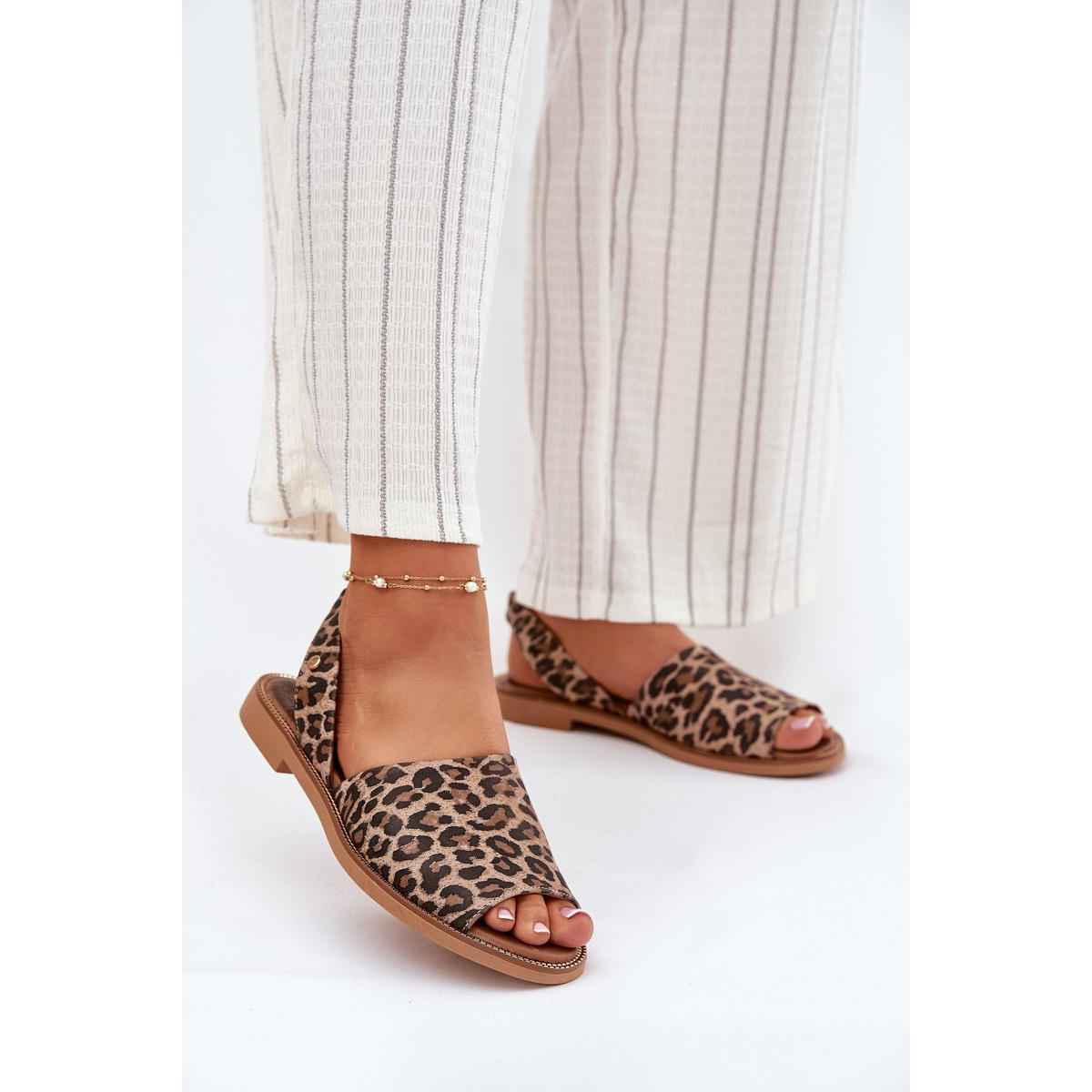 Zazoo 40327 Kožené Nazúvacie Sandále Leopard - Odtiene hnedej a béžovej
