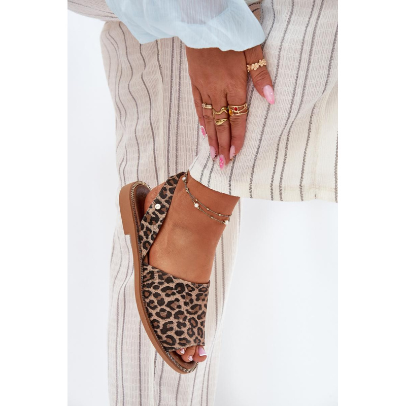 Zazoo 40327 Kožené Nazúvacie Sandále Leopard - Odtiene hnedej a béžovej