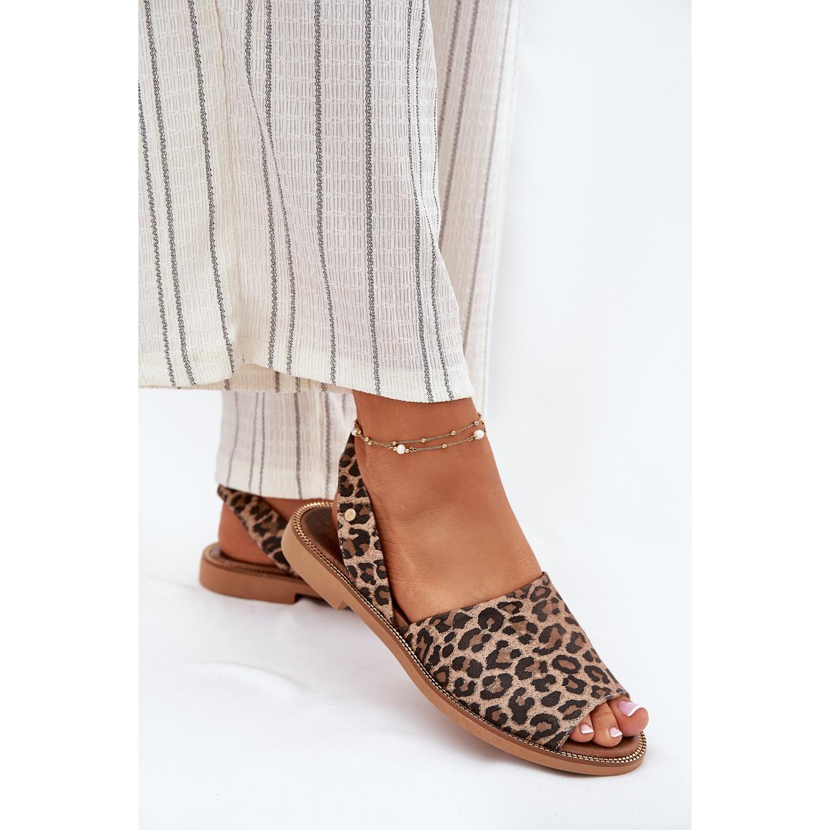Zazoo 40327 Kožené Nazúvacie Sandále Leopard - Odtiene hnedej a béžovej