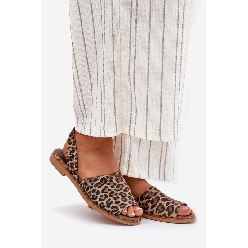 Zazoo 40327 Kožené Nazúvacie Sandále Leopard - Odtiene hnedej a béžovej