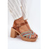 Kožené Sandále Na Opätku S Pletením Na Popruhoch Hnedé Zazoo 40460 - Odtiene hnedej a béžovej