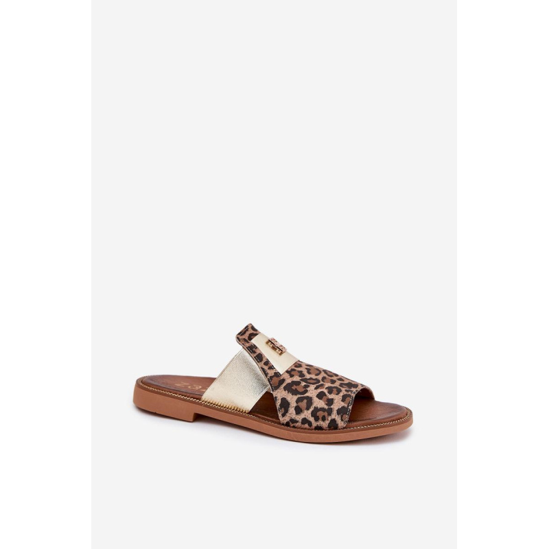 Elegantné Sandále Z Prírodnej Kože Na Plochéj Pätke Zazoo 40423 Leopard - Odtiene hnedej a béžovej