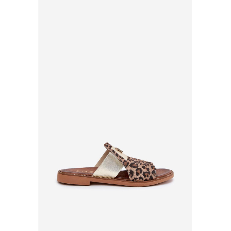 Elegantné Sandále Z Prírodnej Kože Na Plochéj Pätke Zazoo 40423 Leopard - Odtiene hnedej a béžovej