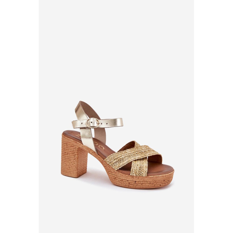Kožené Sandále Na Opätku S Pletenými Pásikmi Zazoo 40460 Zlaté - Zlatá