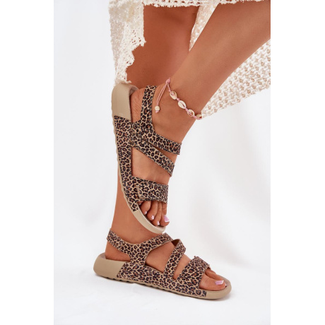 Dámske Kožené Sandále Zazoo K1004 Leopard - Odtiene hnedej a béžovej
