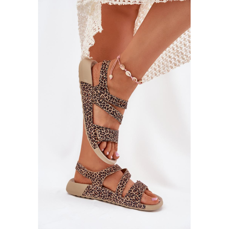 Dámske Kožené Sandále Zazoo K1004 Leopard - Odtiene hnedej a béžovej