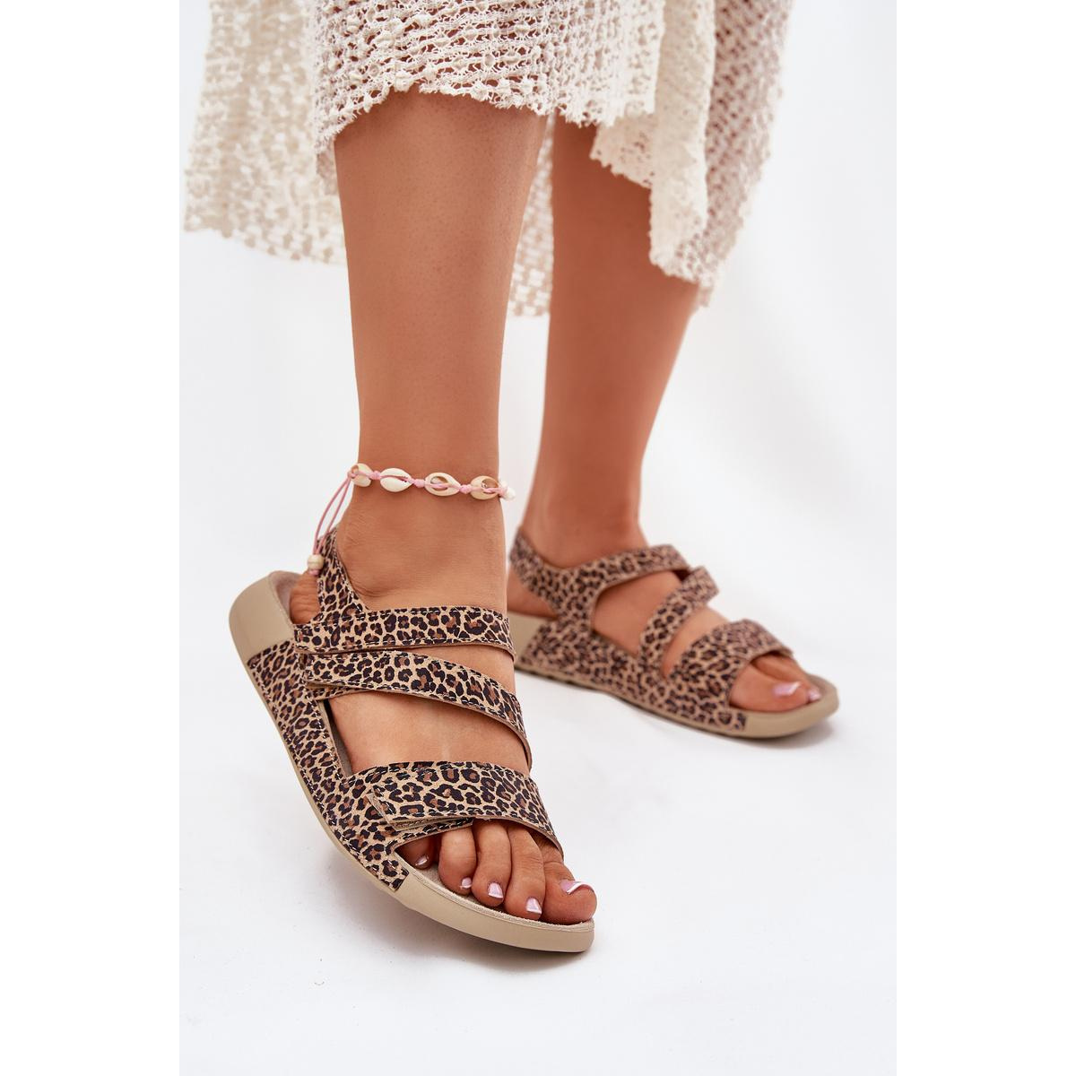 Dámske Kožené Sandále Zazoo K1004 Leopard - Odtiene hnedej a béžovej