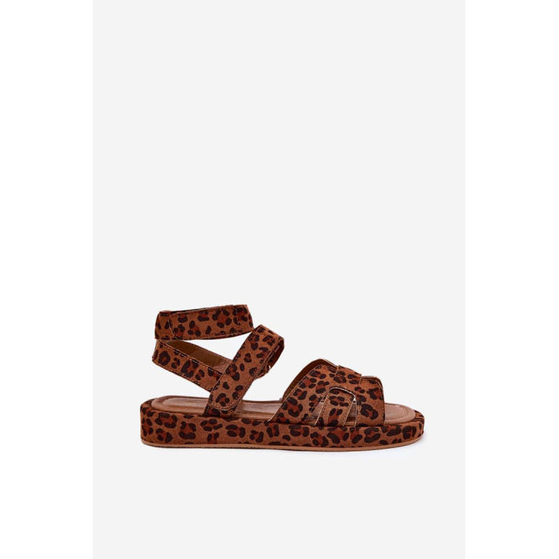 Dámske sandále so suchým zipsom leopard Uvissa - Odtiene hnedej a béžovej