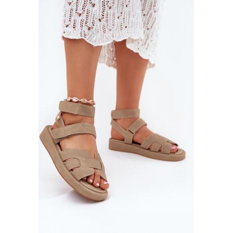 Dámske Sandále S Velcro Khaki Uvissa - Béžová