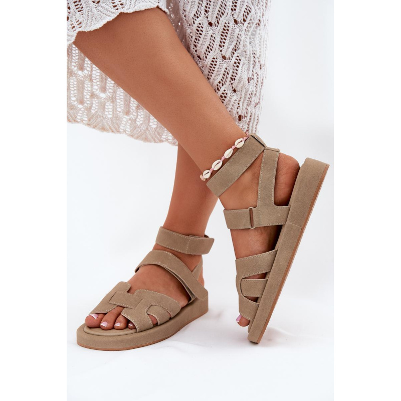 Dámske Sandále S Velcro Khaki Uvissa - Béžová