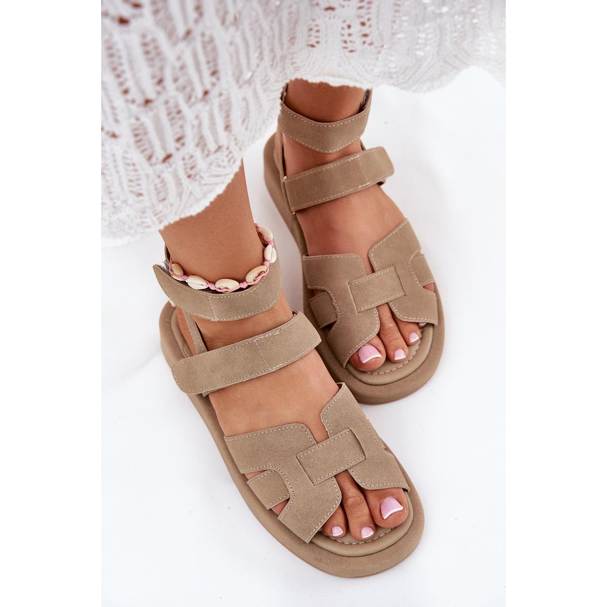 Dámske Sandále S Velcro Khaki Uvissa - Béžová