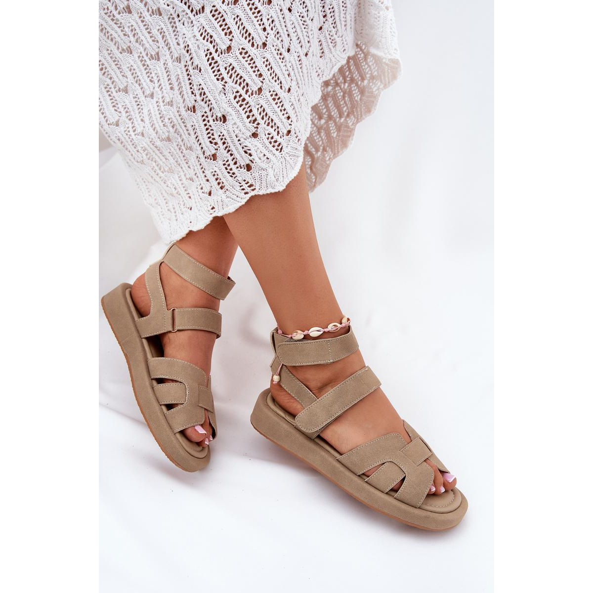 Dámske Sandále S Velcro Khaki Uvissa - Béžová